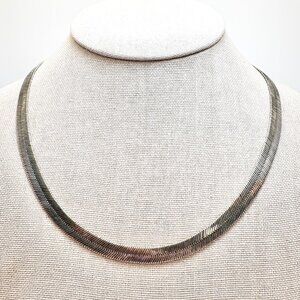 VTG Sterling Silver 925 Herringbone Chain Lobster Clasp Necklace Size 25" Length
